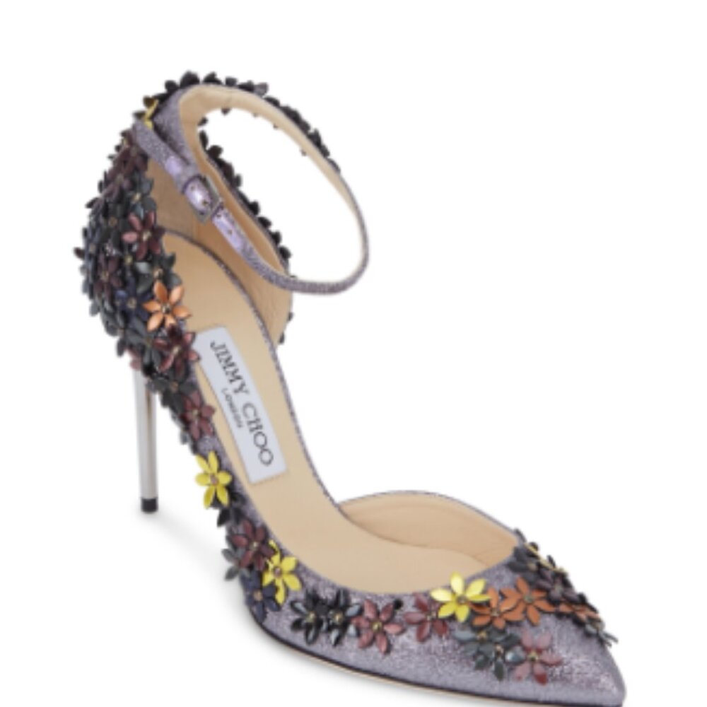 Jimmy Choo Floral Embellished Lorelai glitter heels 38.5 - Picture 3 of 17